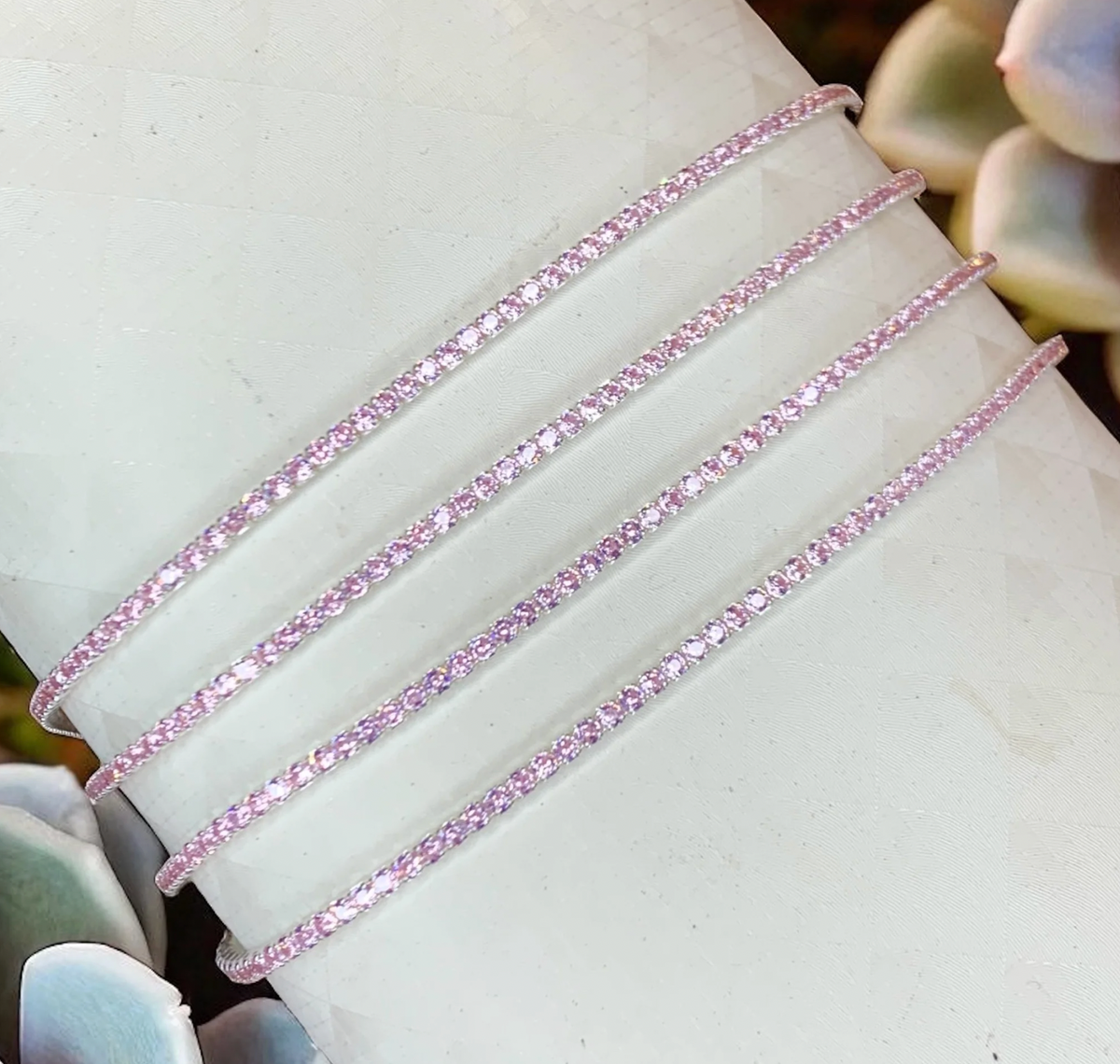 Katie Couture - Sterling Silver Pink Tennis Chain Bracelet