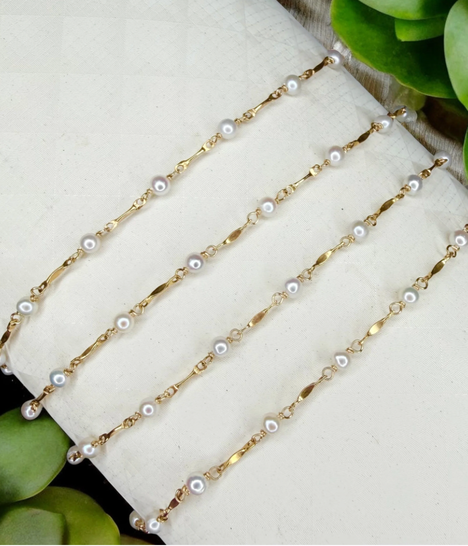 Gold Filled Dapped Pearl Chain Bracelet